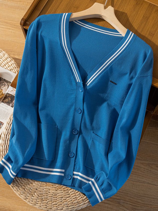 Knitwear Thin Section Literary Retro Wild Loose Striped Jacket in One-size