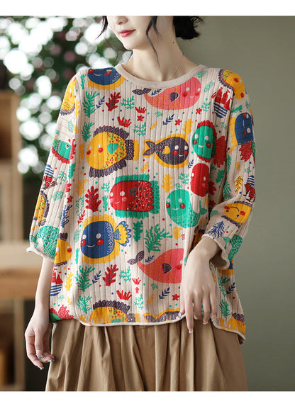 -print Cotton-knit Top