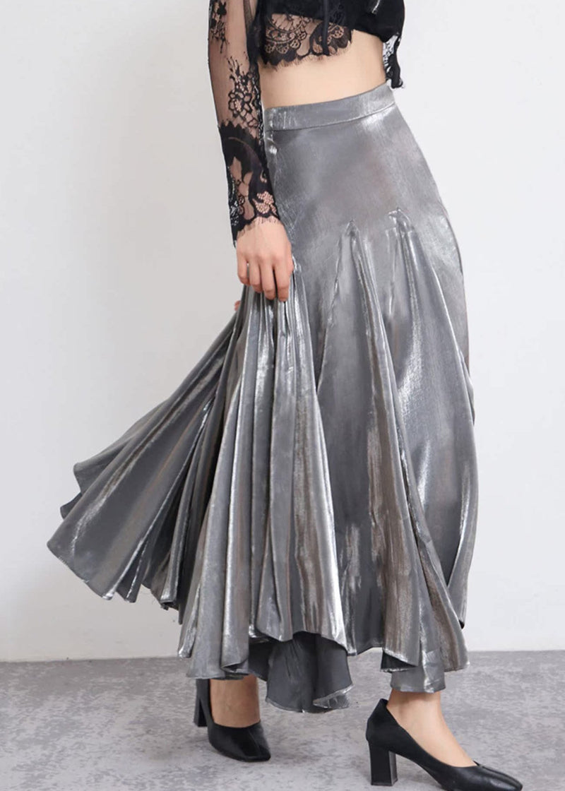 Stylish Grey High Waist Silk Skirt Spring