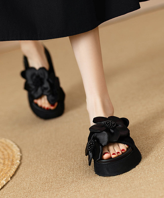 Black Platform Faux Leather Splicing Slide Sandals