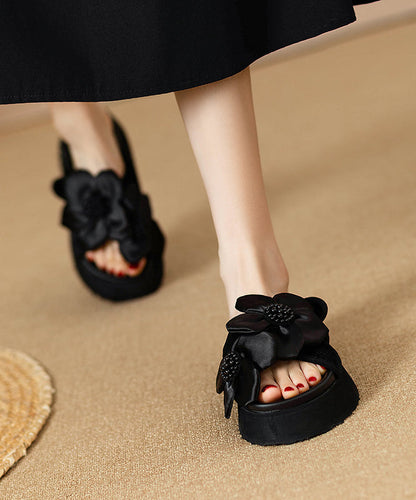 Black Platform Faux Leather Splicing Slide Sandals