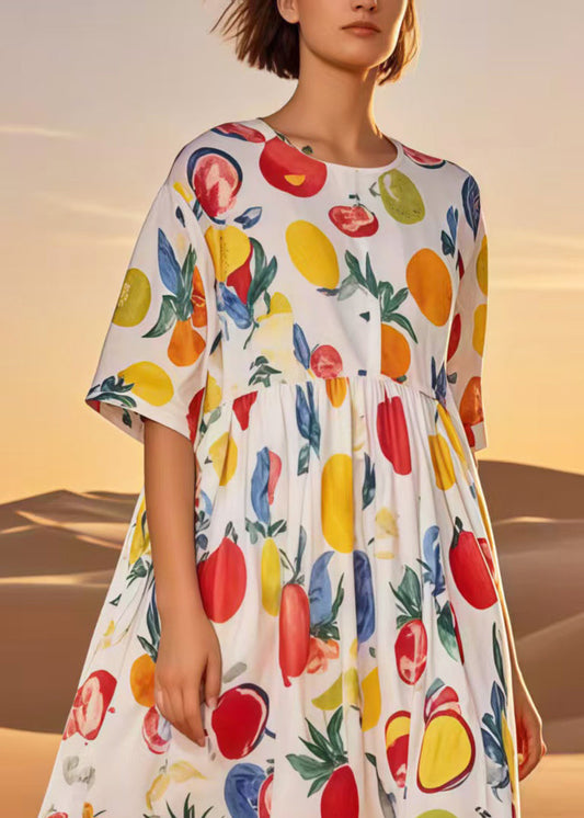 Multicolour Fruit Print Cotton Loose Dress Summer