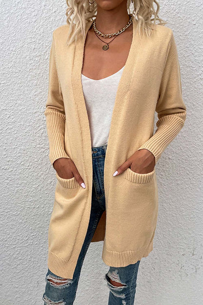 Mid-length Color Pocket Knit Cardigan