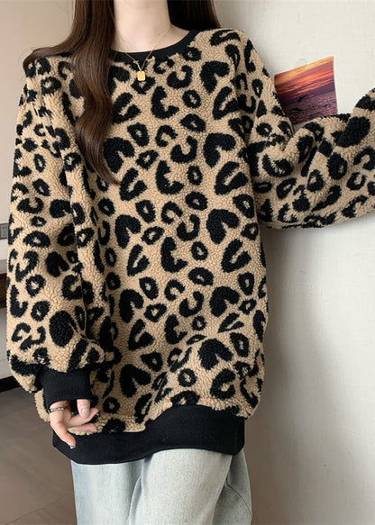 Diy Brown Oversized Leopard Faux Fur Sweatshirt Winter