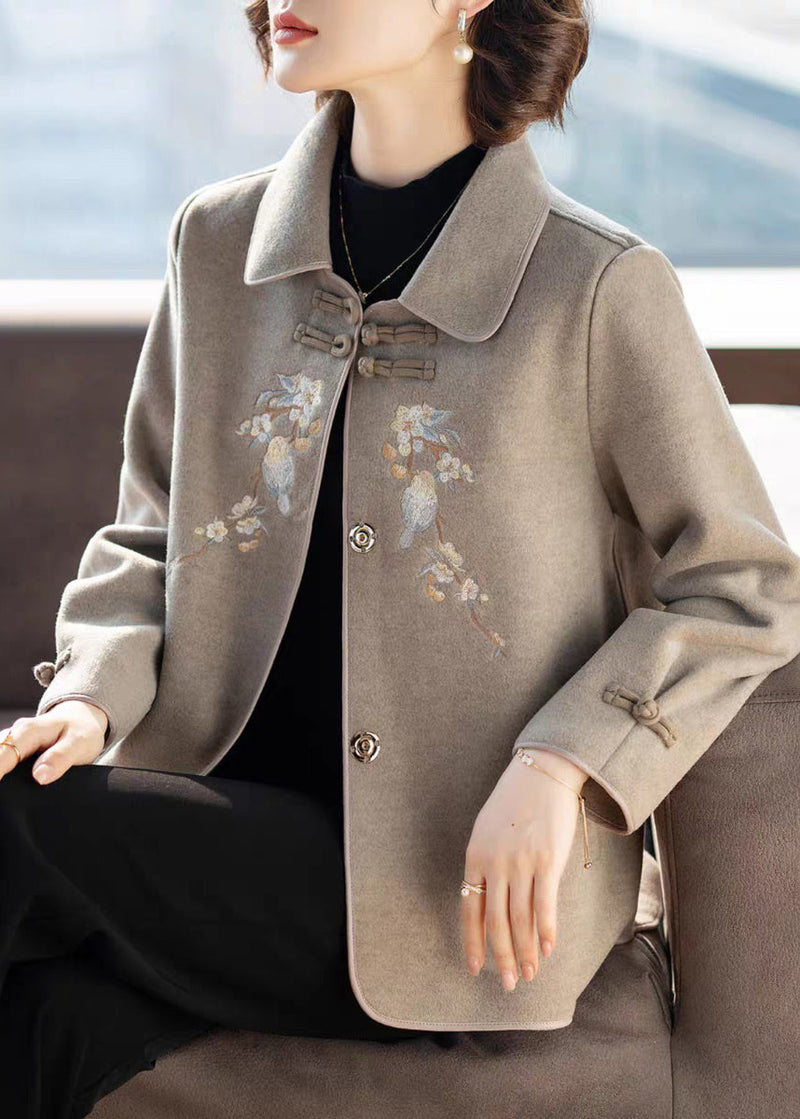 Grey Peter Pan Collar Woolen Coats Fall