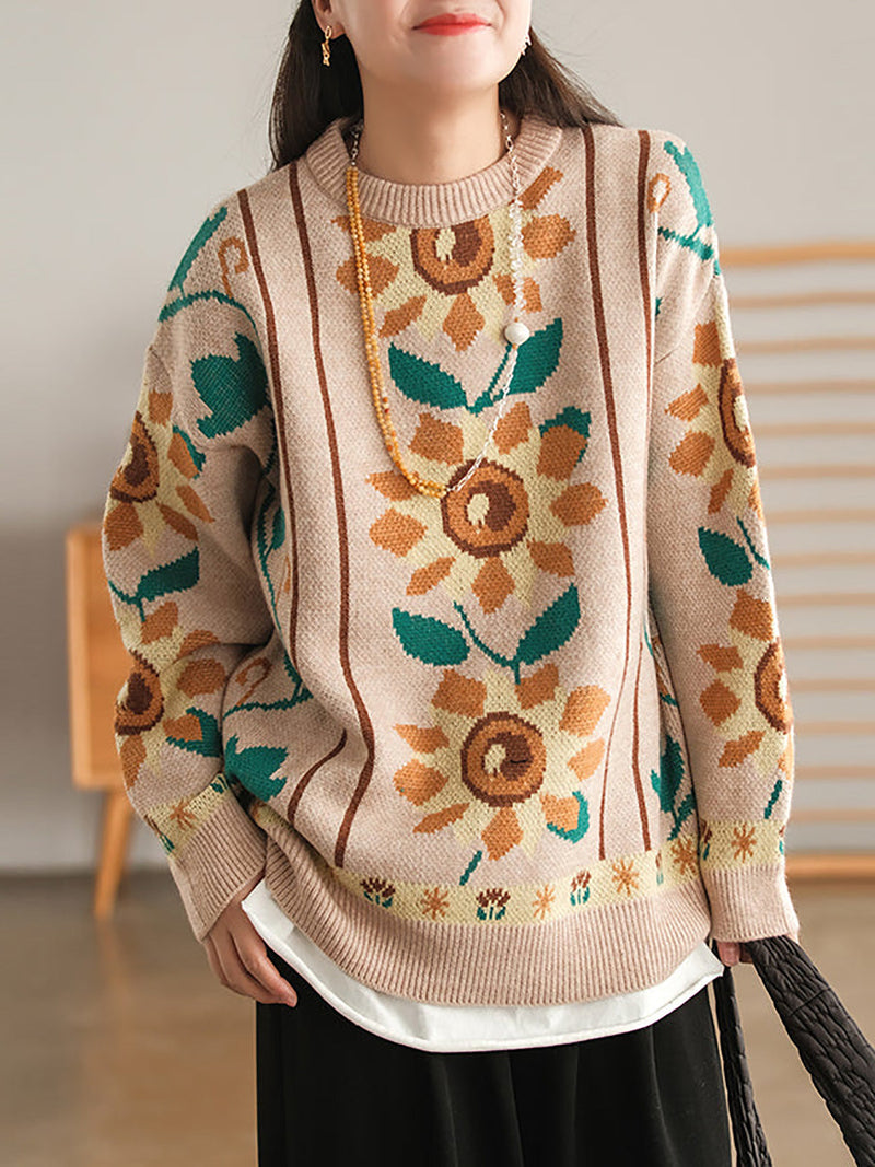 Knitted O Neck Long Sleeve Sweater