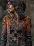Comstylish Halloween Skull Floral Celtic Gradient Knit Hooded Sweater