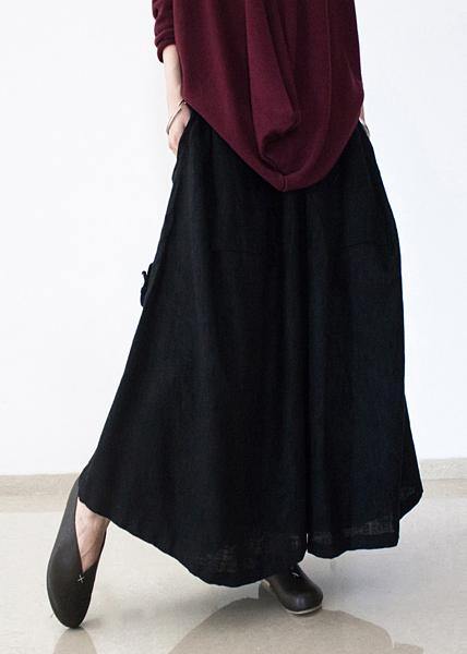 Black Retro Drawstring Folds Gradient Loose Large Size Wide Leg Pants Thick Cotton Linen Skirt Pants