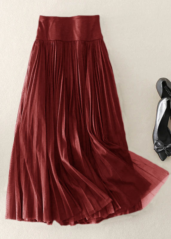 Red Zip Up Patchwork Tulle Skirt Spring