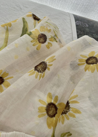 Beige Print Pockets Elastic Waist Cotton Skirt Summer