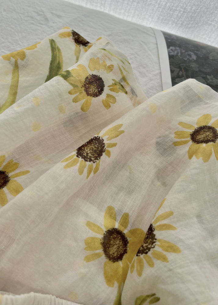 Beige Print Pockets Elastic Waist Cotton Skirt Summer