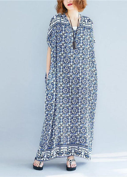 V Neck Cotton Tunics Fabrics Long Dresses Summer