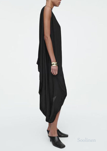 Black Asymmetrical Silk Party Dresses Sleeveless