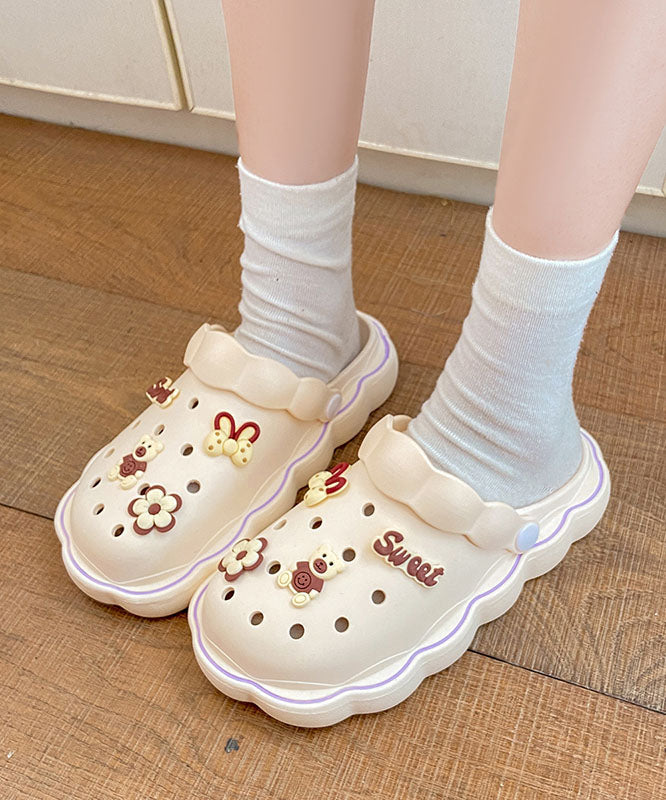 Diy Hollow Out Splicing White Beach Slide Sandals