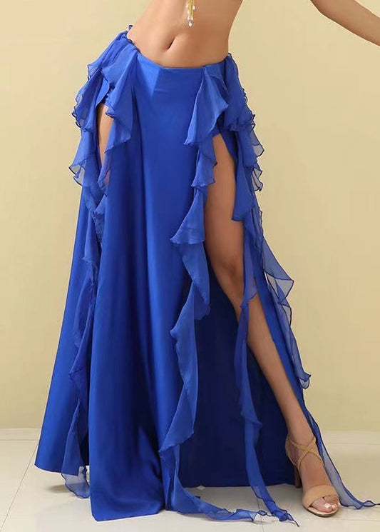 Stylish Blue Side Open Chiffon Skirts Summer