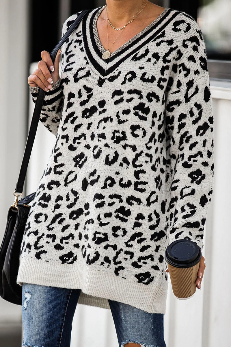 Leopard Print V-neck Sweater