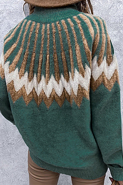 Geometric Split Joint Contrast Turtleneck Tops(4 Colors)
