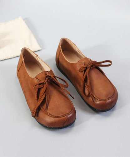 Soft Flat Shoes Brown Cowhide Leather Loafers for