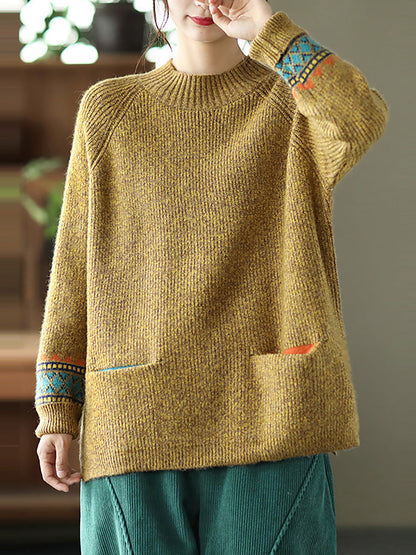 - Turtleneck Knitted Split Hem Long Sleeve Sweater
