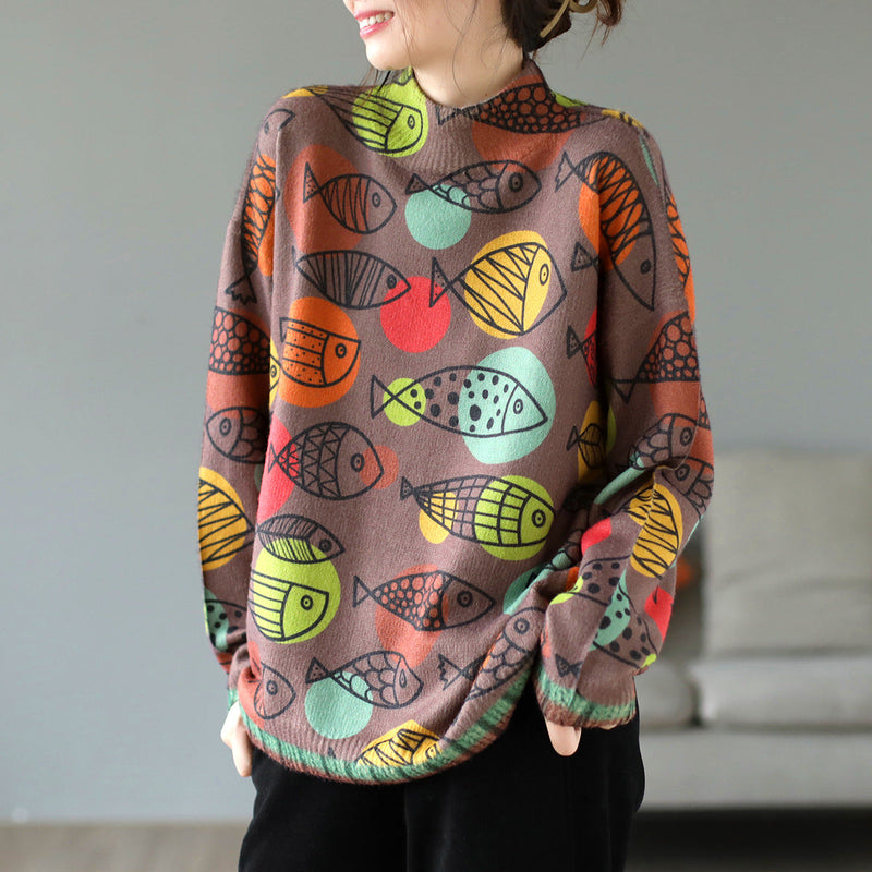 Artistic Retro Half Turtleneck Faux Mink Knitted Sweater