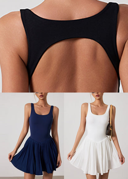 Navy Backless Yoga Tennis Pleated Dress