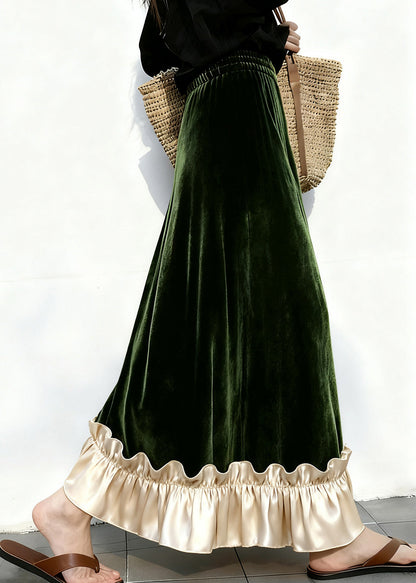 Ruffled Elastic Waist Patchwork Velour Skirt Winter
