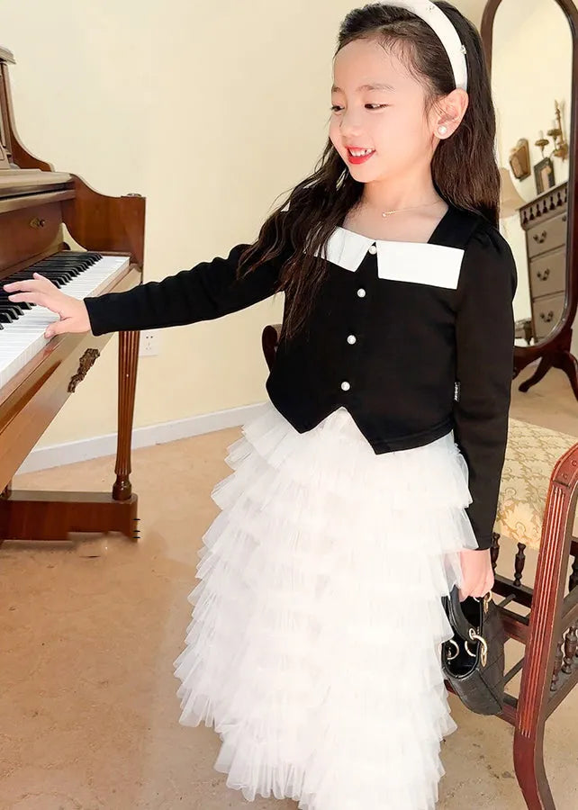 Black Cotton Tops and Tulle Skirts Baby Two Pieces Set Fall