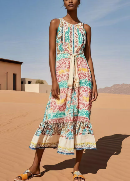 Polychrome Print Cotton Tunic Dresses Sleeveless