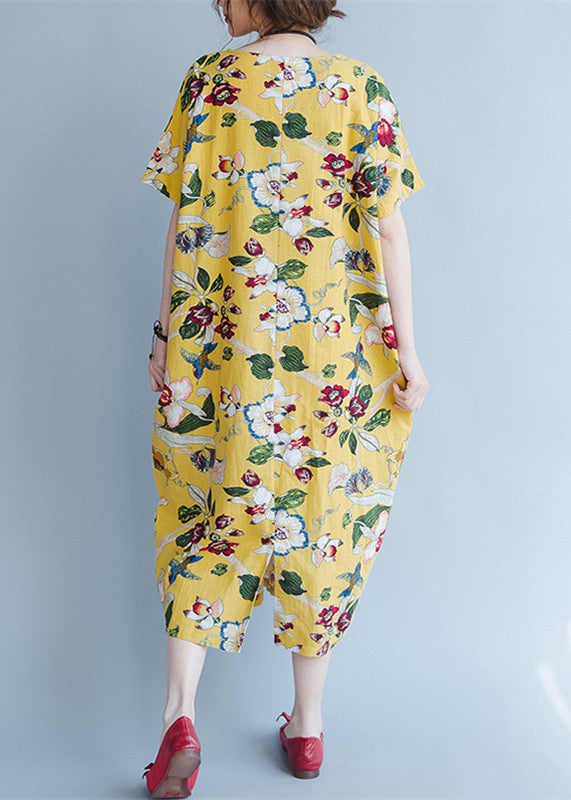 Yellow Midi Linen Dresses Traveling Clothing Back Open Cotton Dresses