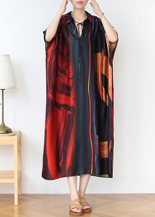 Red Print Chiffon Batwing Sleeve Summer Dresses