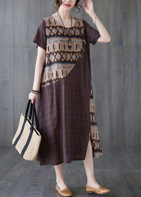 Chocolate Patchwork Print Oriental Party Summer Cotton Dress
