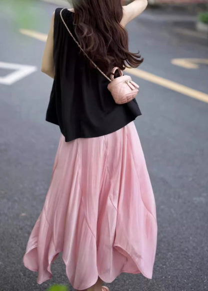 French Asymmetrical Top and Skirts Two Piece Sleeveless Set