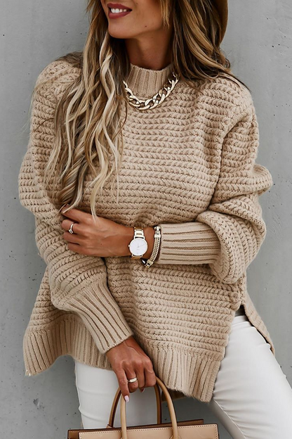 Round Neck Side Slit Sweater