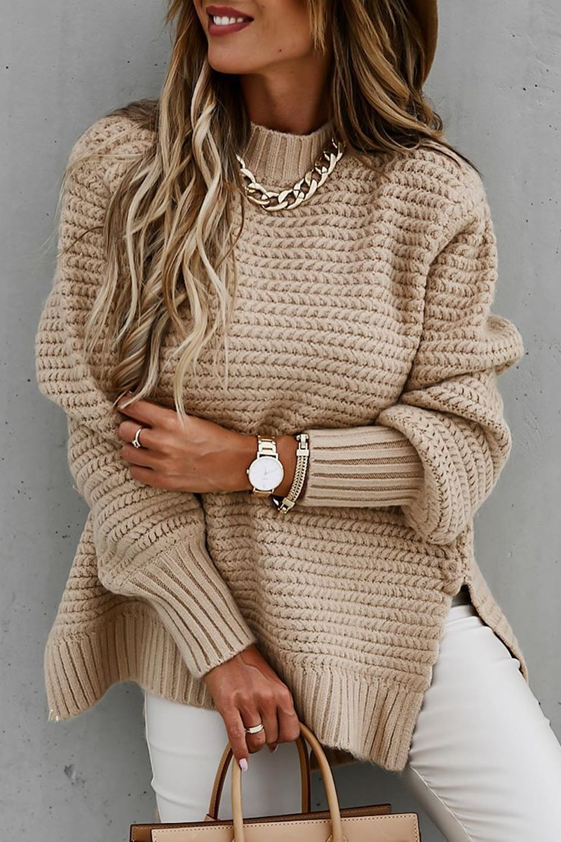 Round Neck Side Slit Sweater