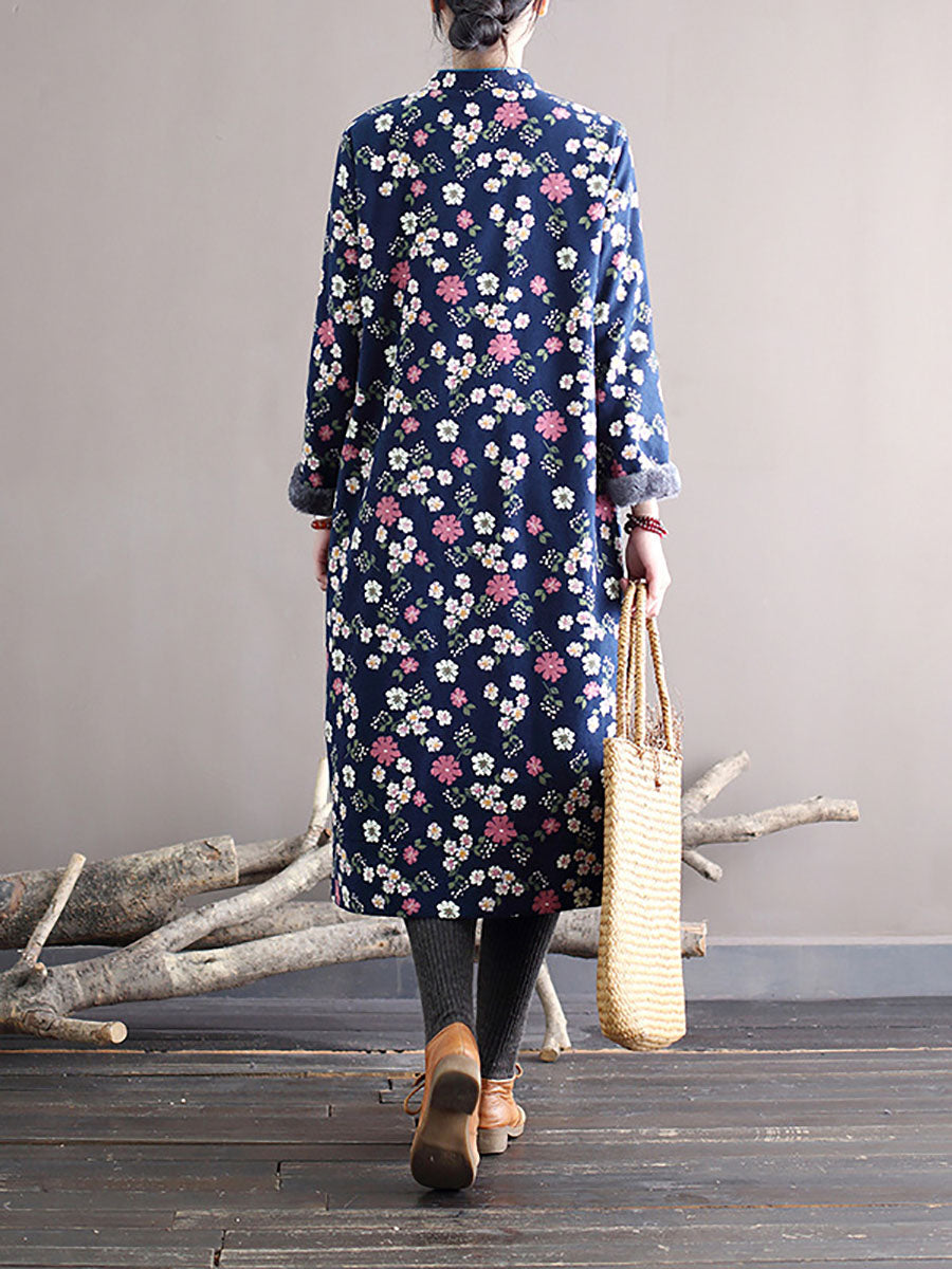 Winter Chinese Style Print Frog Thick Dress