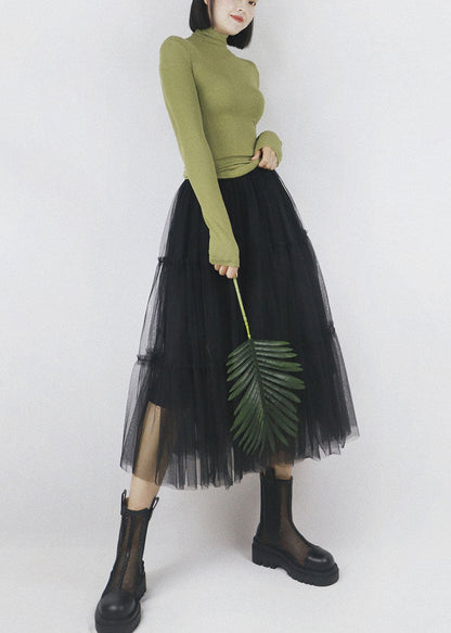 Black Elastic Waist Color Tulle a Line Skirts Summer