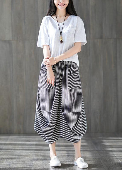 New Cotton Linen Literary Striped Skirt Irregular Thin Section Natural Waist