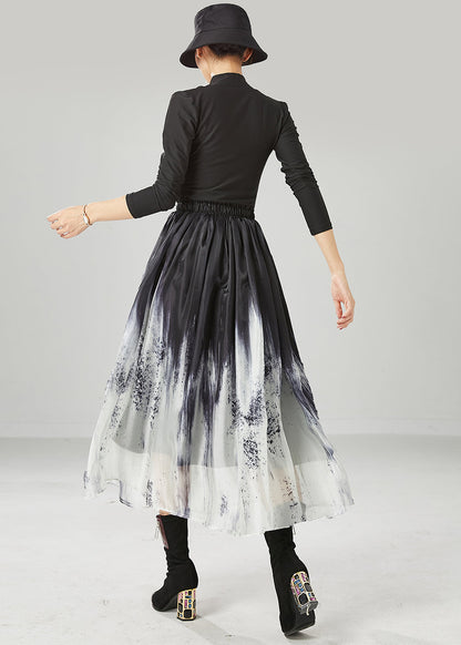 Gradient Color Elastic Waist Tie Dye Silk Skirts Summer
