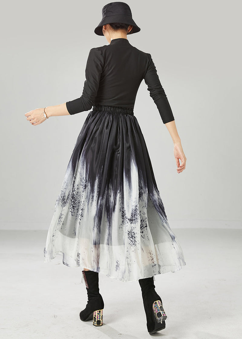 Gradient Color Elastic Waist Tie Dye Silk Skirts Summer