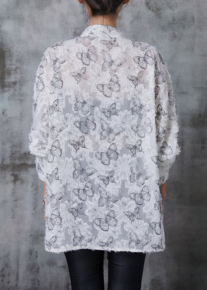 White Tasseled Butterfly Chiffon Shirt Fall