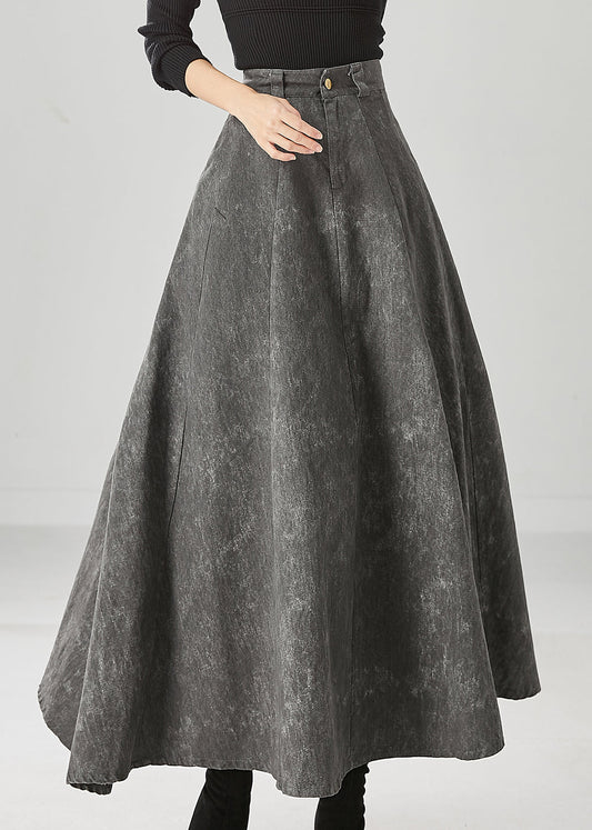 Grey Tie Dye Pockets Cotton a Line Skirt Fall