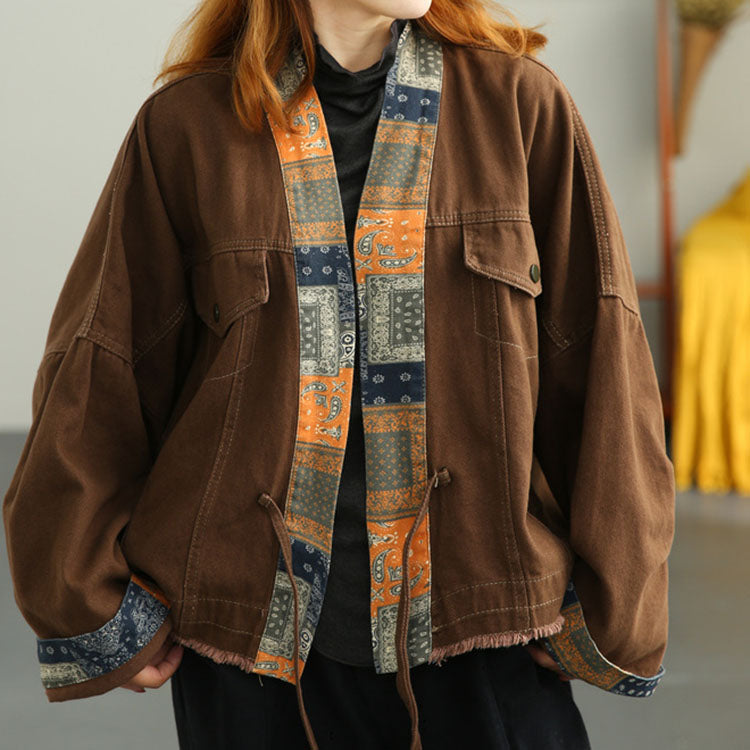 Brown Pockets Tie Fall Coat