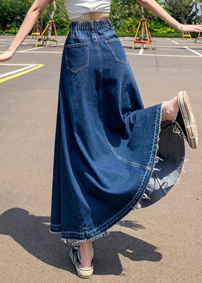 Modern Blue Pockets High Waist Patchwork Denim a Line Skirts Summer
