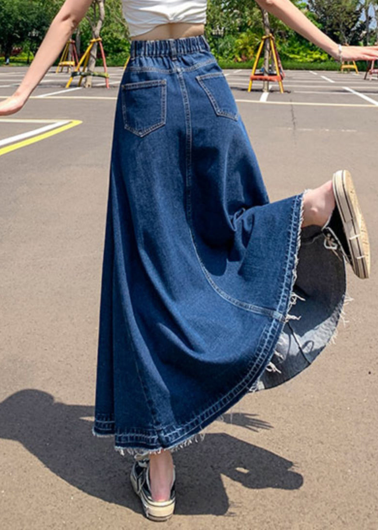 Modern Blue Pockets High Waist Patchwork Denim a Line Skirts Summer
