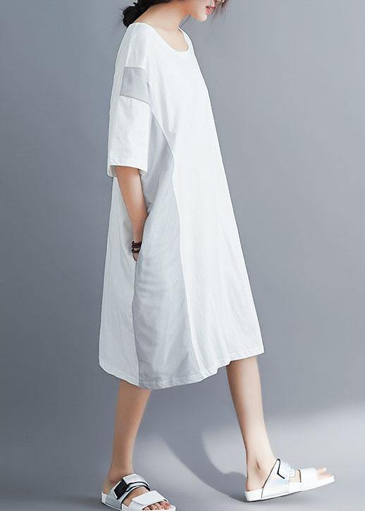100% O Neck Patchwork Cotton Tunics for Photography White Long Dresses Summer