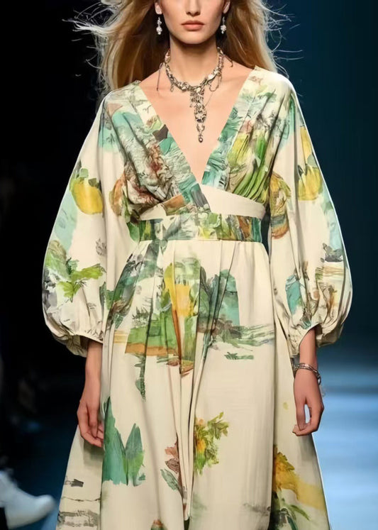 Print Exra Large Hem Cotton Long Dress Spring