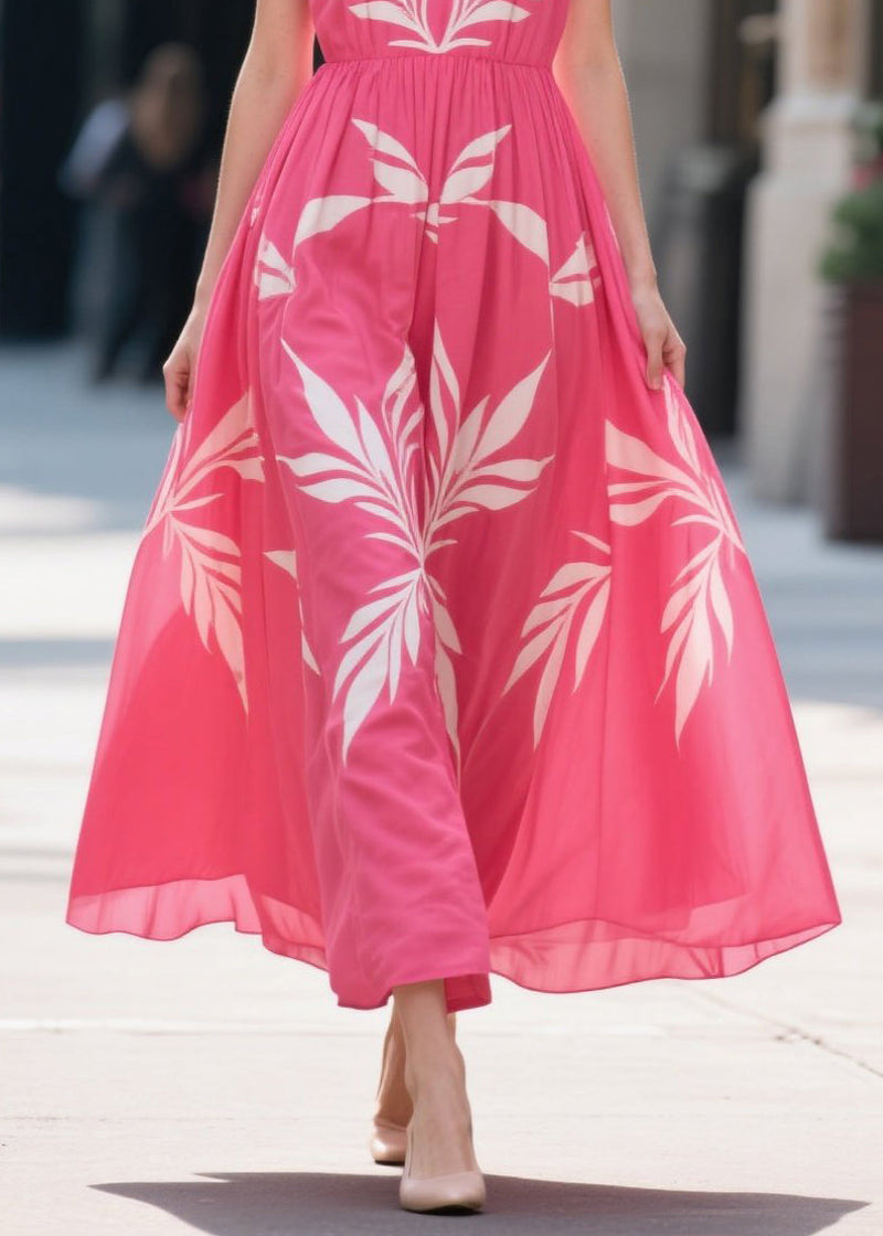 Rose Oversized Print Chiffon Maxi Dress Summer