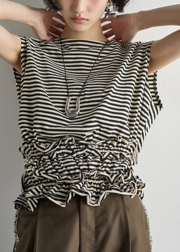 Black Ruffled Striped Cotton Beach Vest Summer