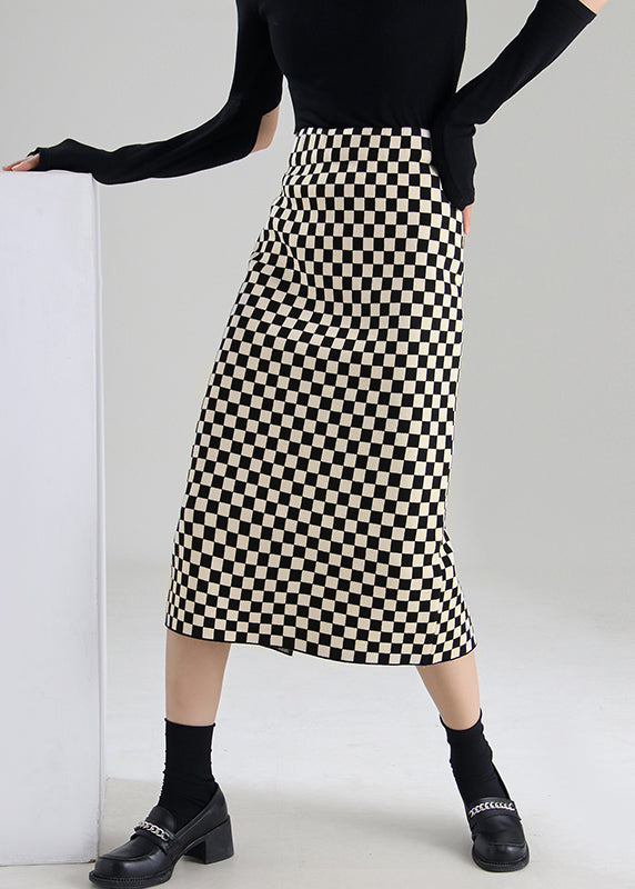 Black Chocolate Plaid High Waist a Line Skirts Spring