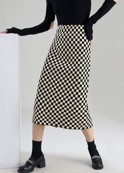 Black Chocolate Plaid High Waist a Line Skirts Spring